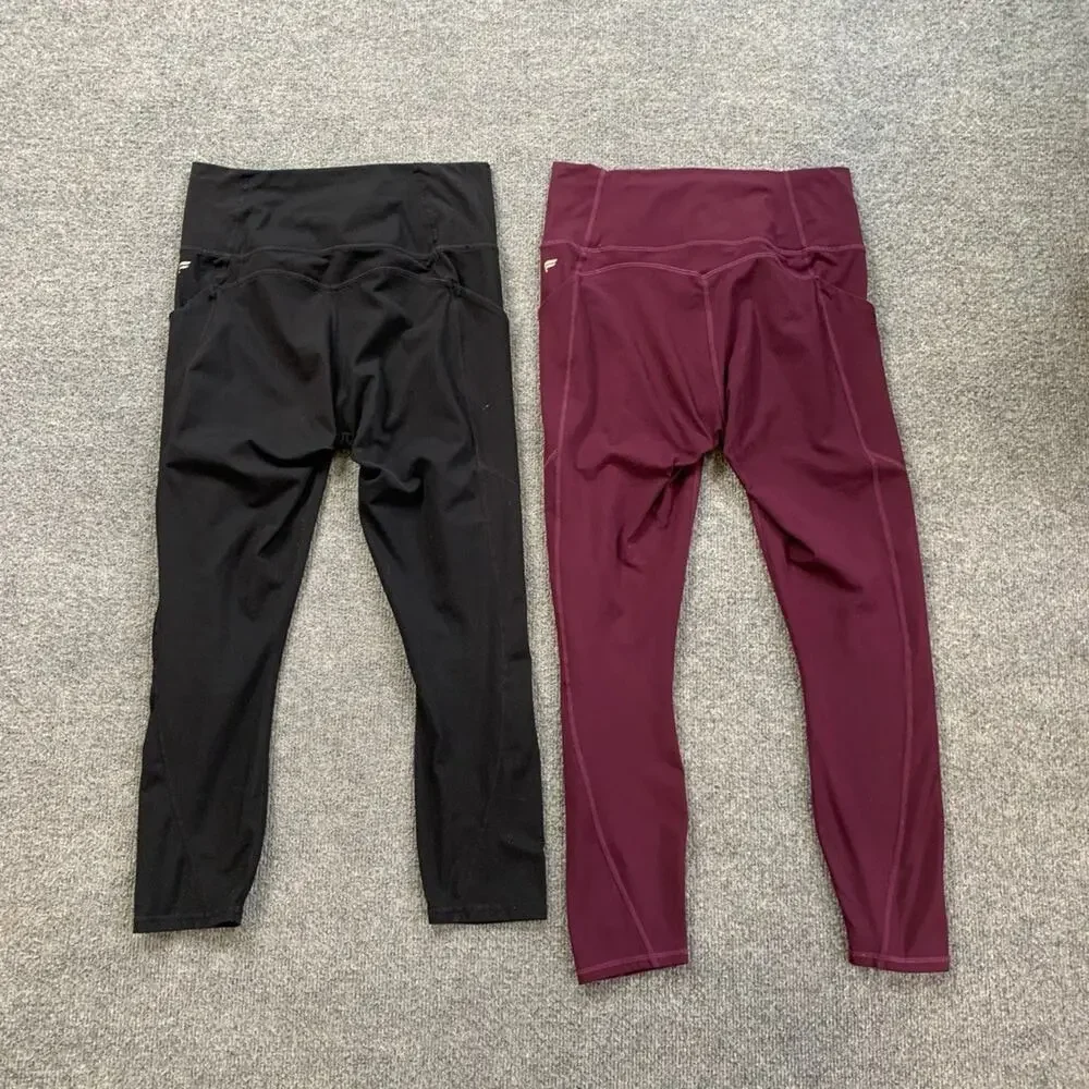 Fabletics Leggings Womens M Medium Black Eggplant PureLuxe High Waisted Crop 2PC
